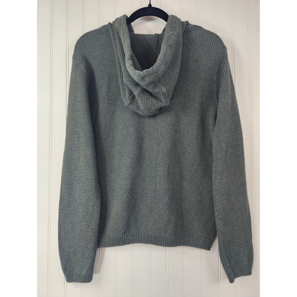 Prana Mens Organic Cotton Henley Hoodie Sweater Grey Green Textured Knit Size M - Picture 2 of 10